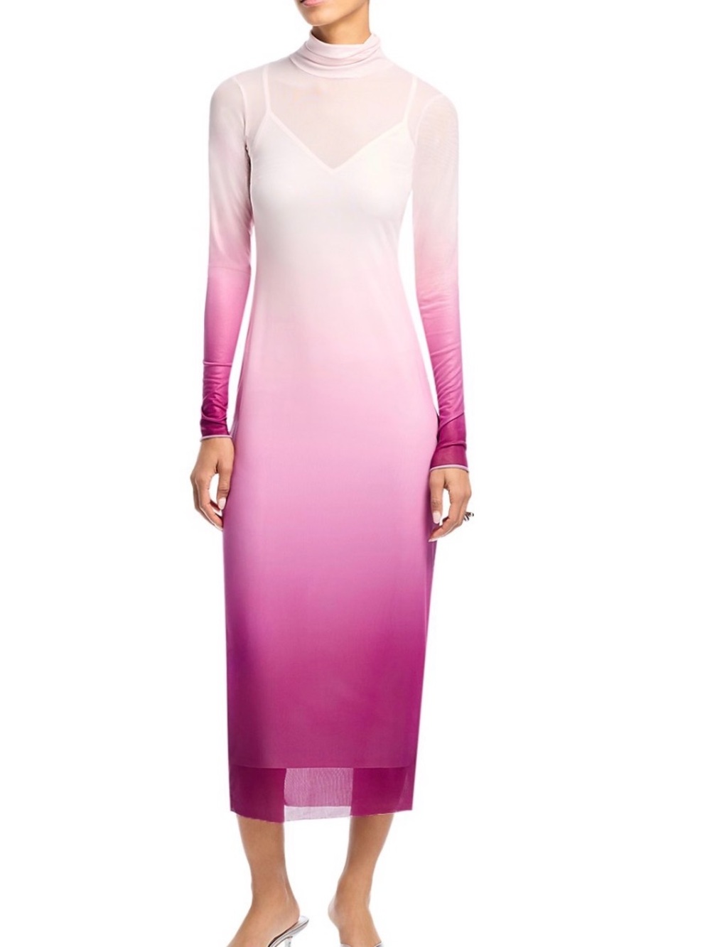 Long Sleeve Ombre Pink Midi Dress